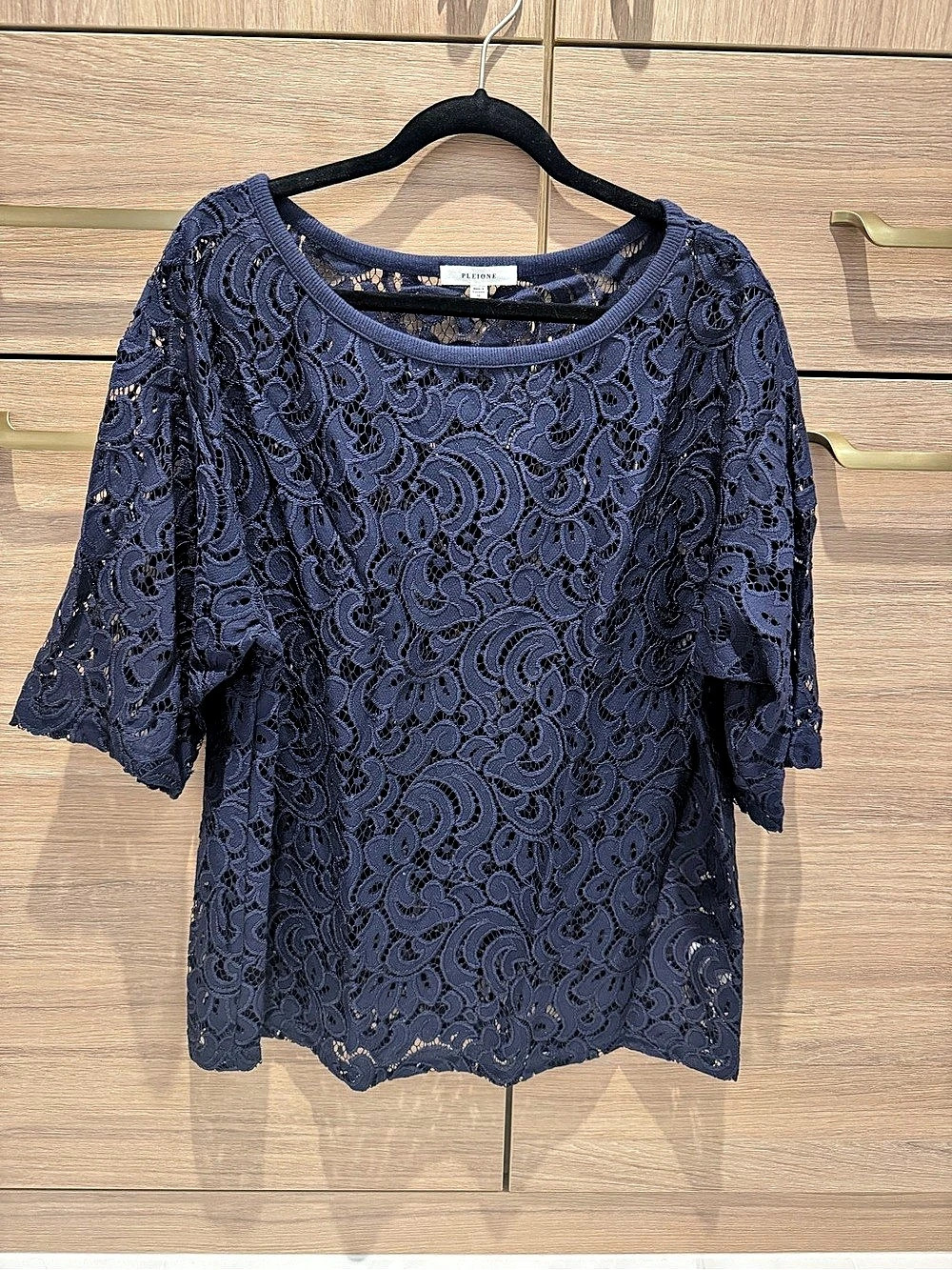 Pleione Blue Lace Short Sleeve Blouse